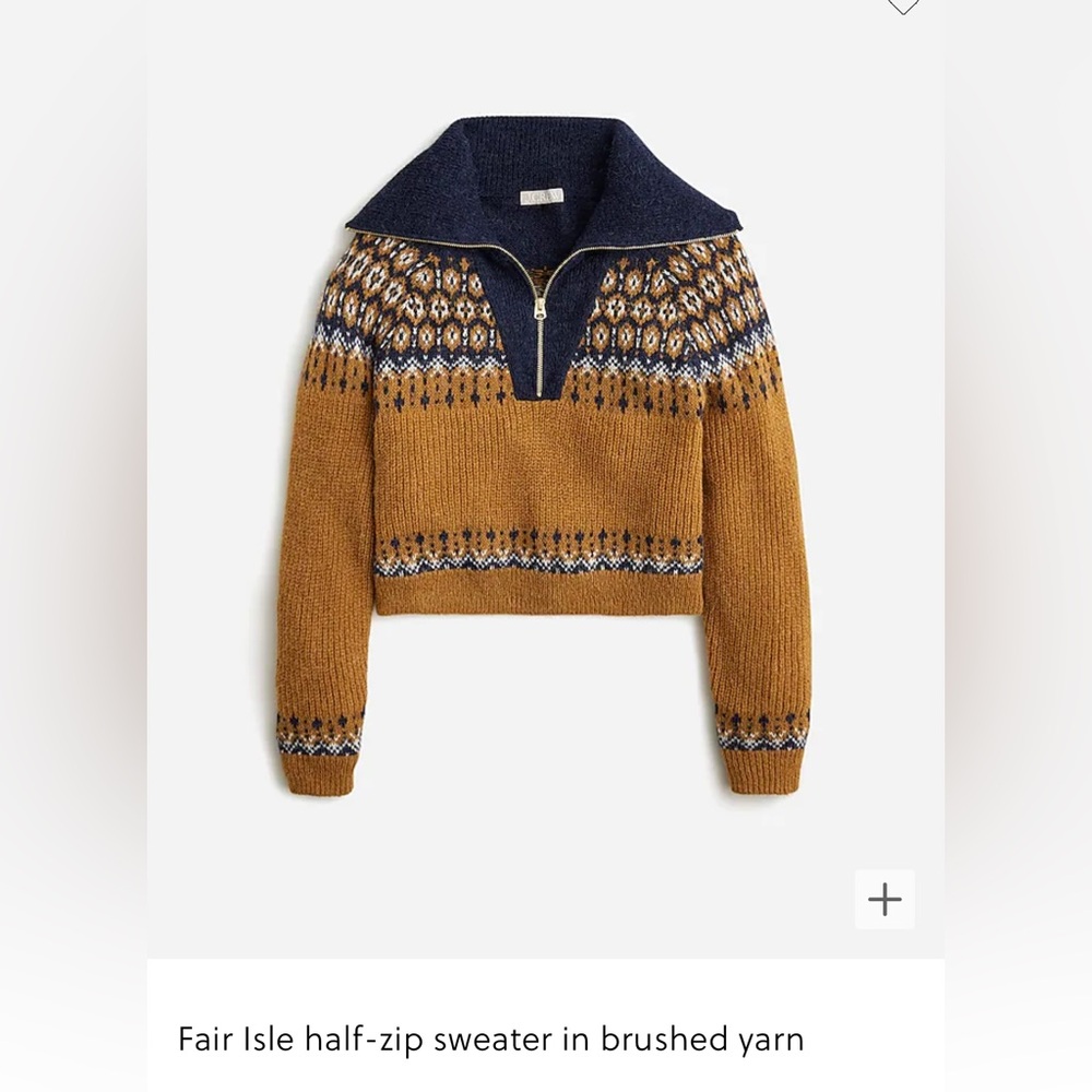 J Crew Fair isle half zip sweater in brushed yarn size large